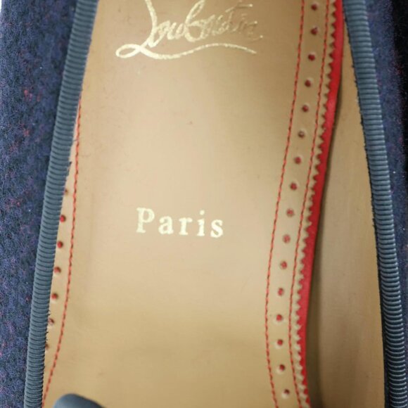 Christian Louboutin  Rossini Spike Tassel Tweed Loafer Navy Blue - Picture 11 of 12